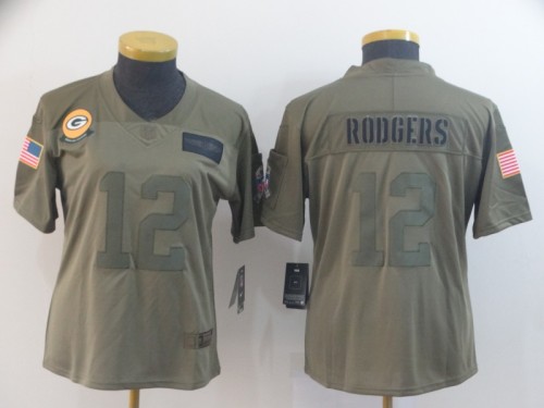Green Bay Packers 12 Aaron Rodgers 2019 Olive Women Salute To Service Limited Jersey