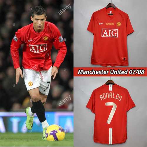 with Front Lettering Retro Jersey 2007-2008 Manchester United RONALDO 7 Home Soccer Jersey