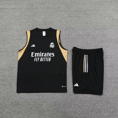 Adult Uniform 2023-2024 Real Madrid Black Soccer Training Vest and Shorts