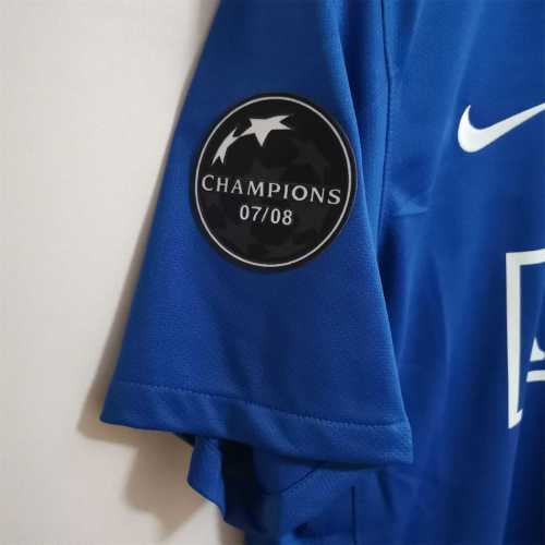 with Front Patch+Champions Patch Retro Jersey 2008-2009 Manchester United Away Blue Soccer Jersey