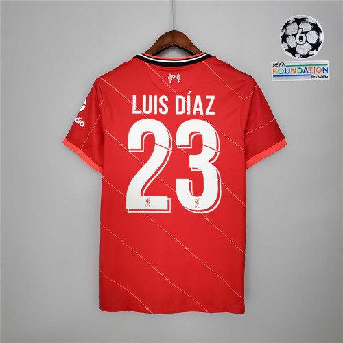with UCL Patch Fans Version 2021-2022 Liverpool LUIS DIAZ 23 Home Soccer Jersey