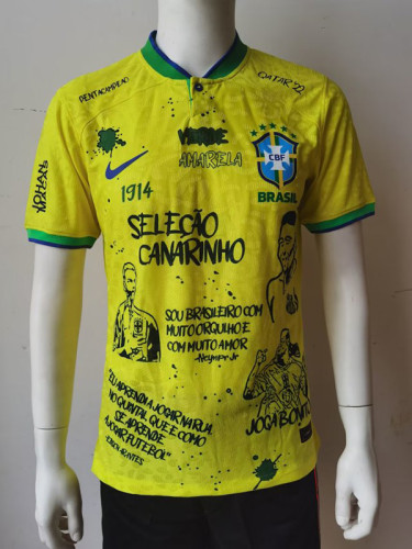 Player Version 2022 Brazil Graffiti Yellow Soccer Jersey