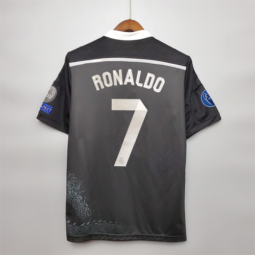 with Gold FIFA+UCL Patch Retro Jersey 2014-2015 Real Madrid RONALDO 7 Third Away Black Soccer Jersey