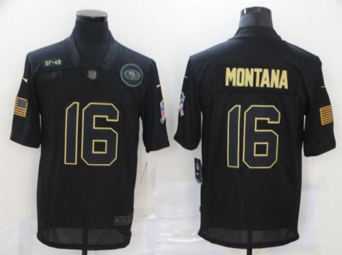 49ers 16 Joe Montana Black 2020 Salute To Service Limited Jersey