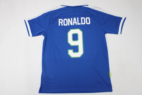 Retro Brasil Camisetas de Futbol 1997 Brazil RONALDO 9 Vintage Away Blue Soccer Jersey