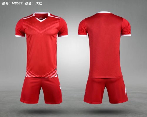 M8639 Red Blank Soccer Training Jersey Shorts