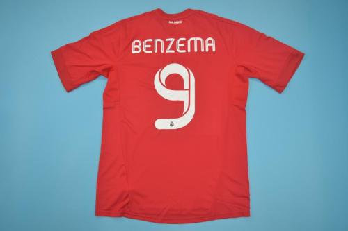 Retro Jersey 2011-2012 Real Madrid BENZEMA 9 Third Red Soccer Jersey Vintage Football Shirt