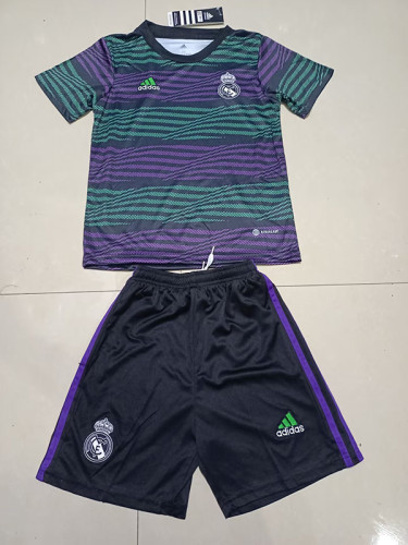 Youth Uniform Kids Uniform 2023-2024 Real Madrid Purple/Green Soccer Training Jersey Shorts