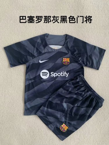 Adult Uniform 2023-2024 Barcelona Grey/Black Goalkeeper Soccer Jersey Shorts