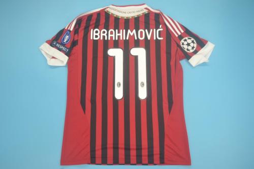 with UCL+Front Patch Retro Jersey Ac Milan 2011-2012 IBRAHIMOVIC 11 Home Soccer Jersey