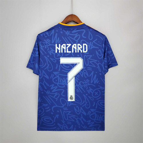 Fans Version 2021-2022 Real Madrid HAZARD 7 Away Blue Soccer Jersey