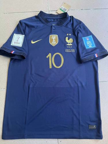 with Final Lettering+Golden+World Cup Patch Fans Version 2022 World Cup France Home Soccer Jersey
