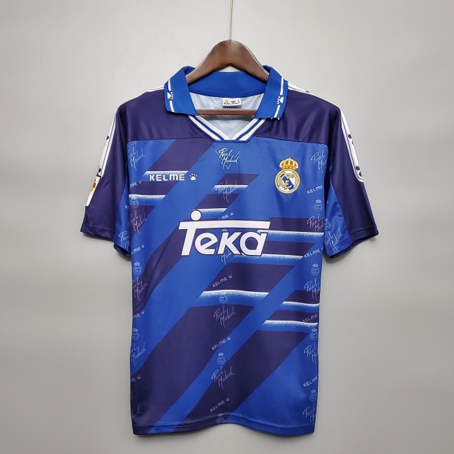 with Big LFP Patch Retro Jersey 1994-1996 Real Madrid Away Blue Soccer Jersey Vintage Football Shirt