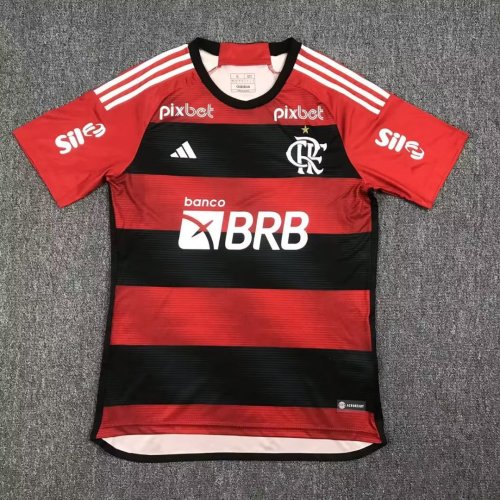 with All Sponor Logos Fans Version 2023-2024 Flamengo Home Soccer Jersey S,M,L,XL,2XL,3XL,4XL