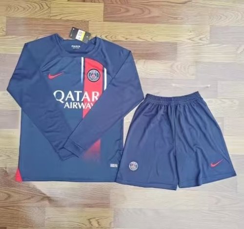Adult Uniform Long Sleeve 2023-2024 PSG Home Soccer Jersey Shorts