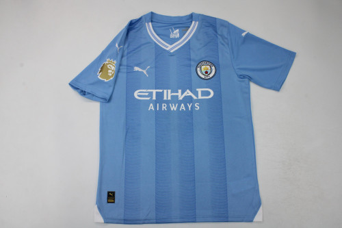 with Golden EPL Patch Fans Version 2023-2024 Manchester City HAALAND 9 Home Soccer Jersey