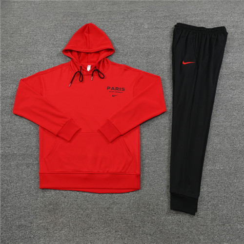 2023-2024 PSG Red Soccer Hoodie with hat and Black Pants