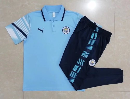 2022-2023 Manchester City Blue Soccer Polo and Long Pants