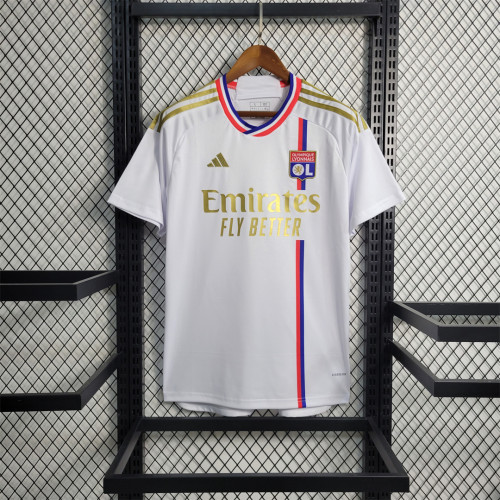 with Sponor Logo Fans Version 2023-2024 Olympique Lyonnais HOme Soccer Jersey