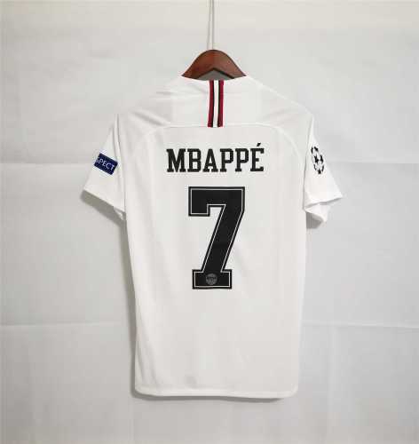 with UCL Patch Retro Jersey 2018-2019 PSG MBAPPE 7 Away White Soccer Jersey