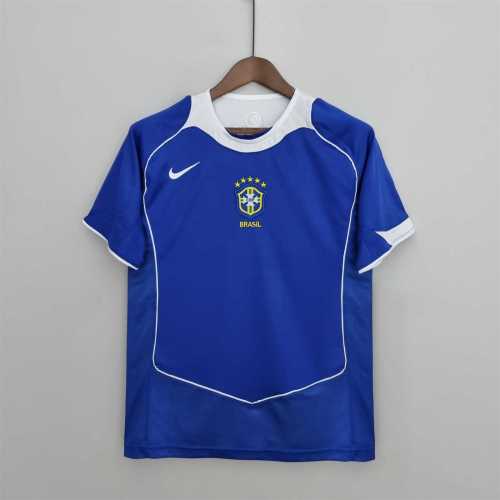 Retro Jersey 2004 Brazil Away Blue Soccer Jersey Vintage Brasil Camisetas de Futbol