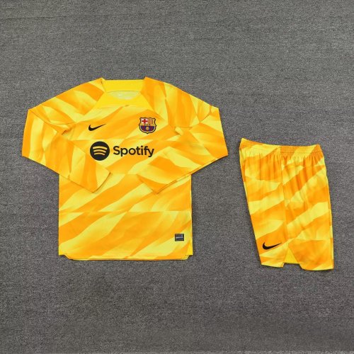 Long Sleeve Adult Uniform 2023-2024 Barcelona Yellow Goalkeeper Soccer Jersey Shorts