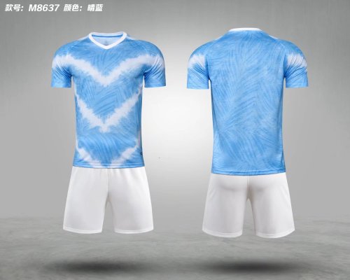 M8637 Blue Blank Soccer Training Jersey Shorts