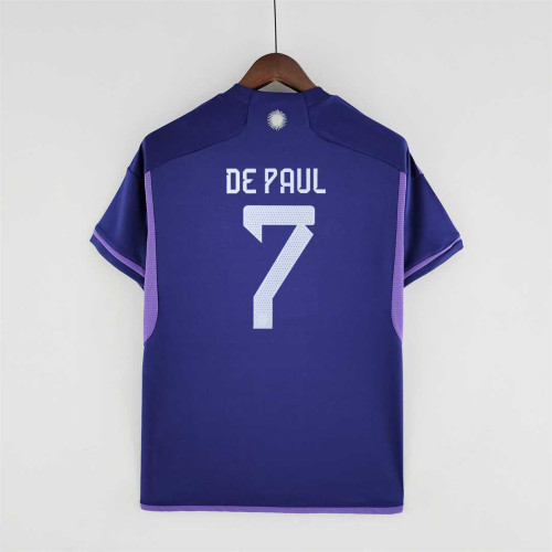 Fans Version 2022 World Cup Argentina DE PAUL 7 Away Purple Soccer Jersey