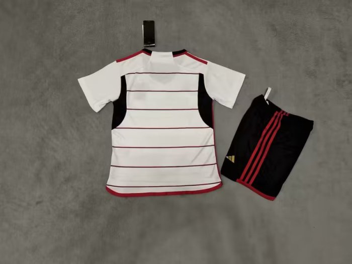 Youth Uniform 2023-2024 Flamengo Away White Soccer Jersey Shorts