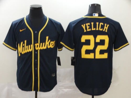 Milwaukee Brewers 22 YELICH Black 2020 Cool Base Jersey