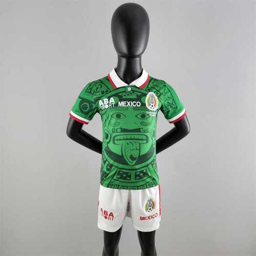 Retro Youth Uniform 1998 Mexico Home Soccer Jersey Shorts Vintage Child Football Kit