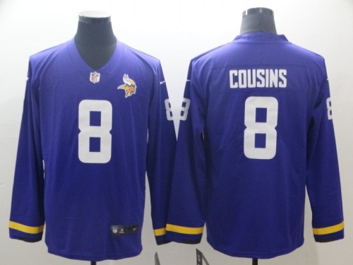 Long Sleeve Minnesota Vikings 8 COUSINS Purple NFL Jersey