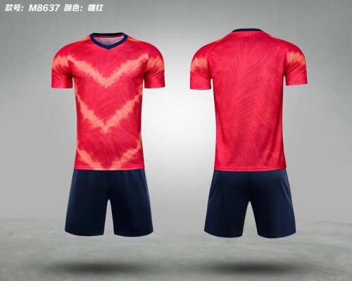 M8637 Red Blank Soccer Training Jersey Shorts