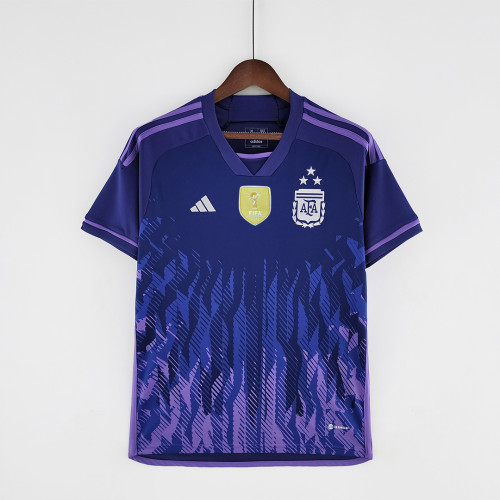 with New Golden Patch 3 Stars Fans Version 2022 World Cup Argentina Away Purple Soccer Jersey