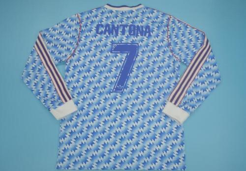 Retro Jersey Long Sleeve 1990-1992 Manchester United 7 CANTONA Away Blue Soccer Jersey