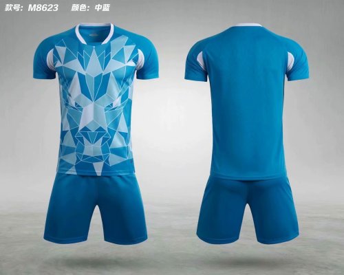 M8623 Medium Blue Tracking Suit Adult Uniform Soccer Jersey Shorts