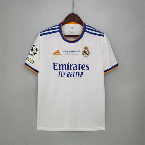 with Front Lettering UCL Patch Fans Version 2021-2022 Real Madrid Final Home Soccer Jersey