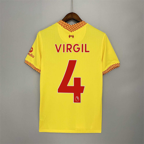 Fans Version 2021-2022 Liverpool 4 VIRGIL 3rd Away Yellow Soccer Jersey