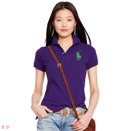 Women Dark Purple Ralph Polo with Green Big Logo