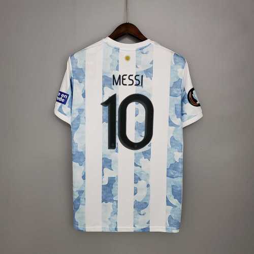 with Golden Patch+Sleeve Patch Fan Version 2020 Argentina MESSI 10 Home Soccer Jersey
