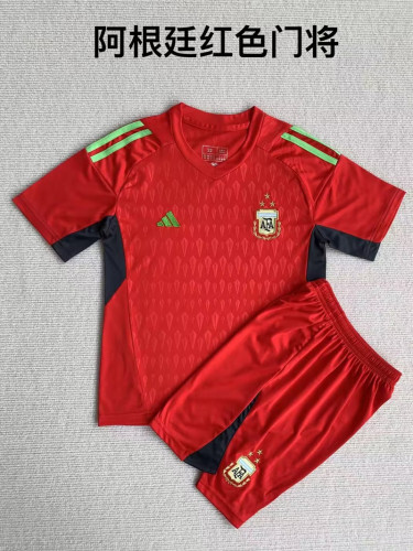 Youth Uniform Kids Kit 2023-2024 Argentina Red Goalkeeper Soccer Jersey Shorts