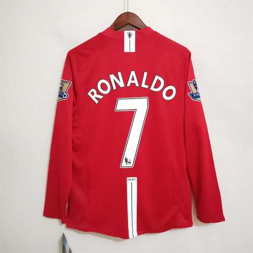 with Golden EPL Patch Retro jersey Long Sleeve 2007-2008 Manchester United RONALDO 7 Home Soccer Jersey