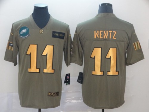 Philadelphia Eagles 11 Carson Wentz 2019 Olive Gold Salute To Service Limited Jersey