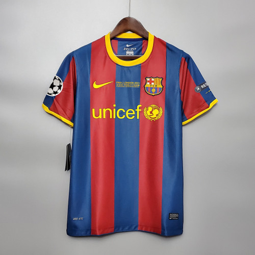 with Front Lettering+UCL Patch Retro Jersey 2010-2011 Barcelona Home Soccer Jersey