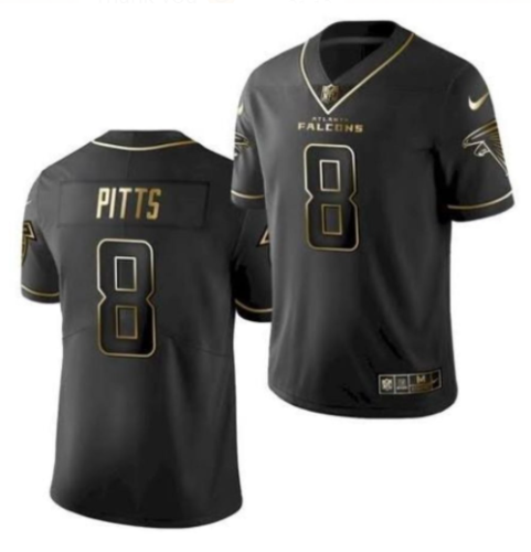 Atlanta Falcons #8 Kyle Pitts Jersey Black Golden 2021 Limited NFL Jesey