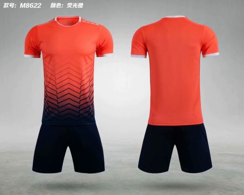 M8622 Fluorescent Orange Tracking Suit Adult Uniform Soccer Jersey Shorts
