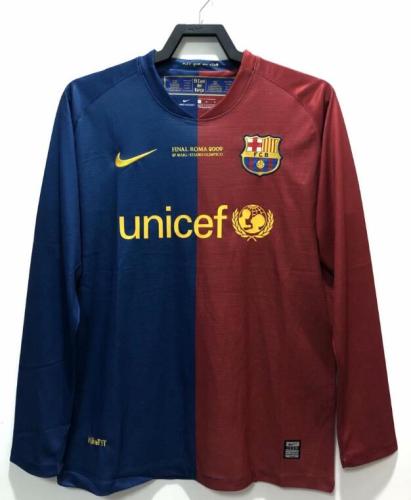 with Front Lettering Long Sleeve Retro Jersey 2008-2009 Barcelona UCL Final Home Vintage Soccer Jersey