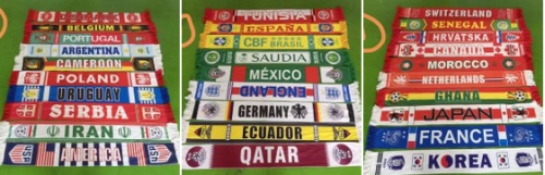 2022 World Cup USA,Brazil,Morocco,Saudi Arabia,Tunisia,Argentina,Spain,Portugal,Germany,France Soccer Scarf