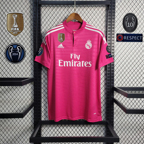 with Gold FIFA+UCL Patch Retro Jersey 2014-2015 Real Madrid Away Pink Soccer Jersey