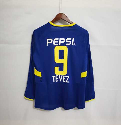 Retro Jersey Long Sleeve 2003-2004 Boca Juniors TEVEZ 9 Home Soccer Jersey